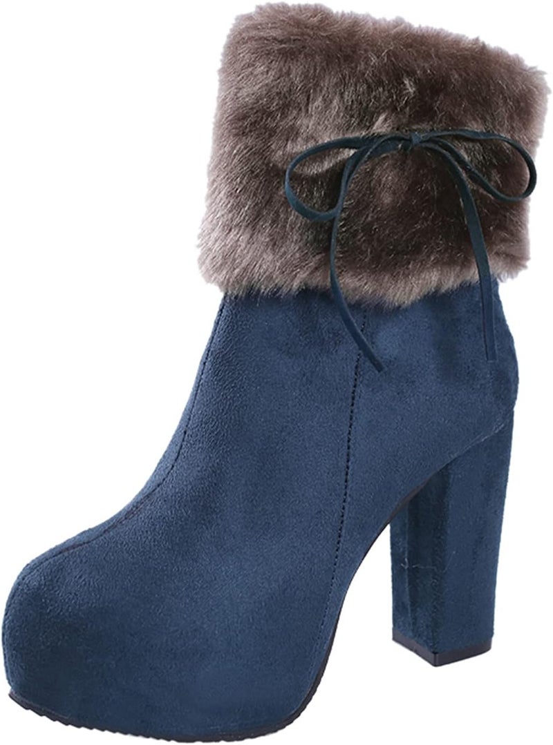 woobles Winter Boot for Women,Women Round Toe Platform Booties Ladies Cute Chunky High Heel Snow Ankle Boot Wedge Zipper Slip On Boot Causal Walking Dress Shoe (Blue, 10) - Image 1